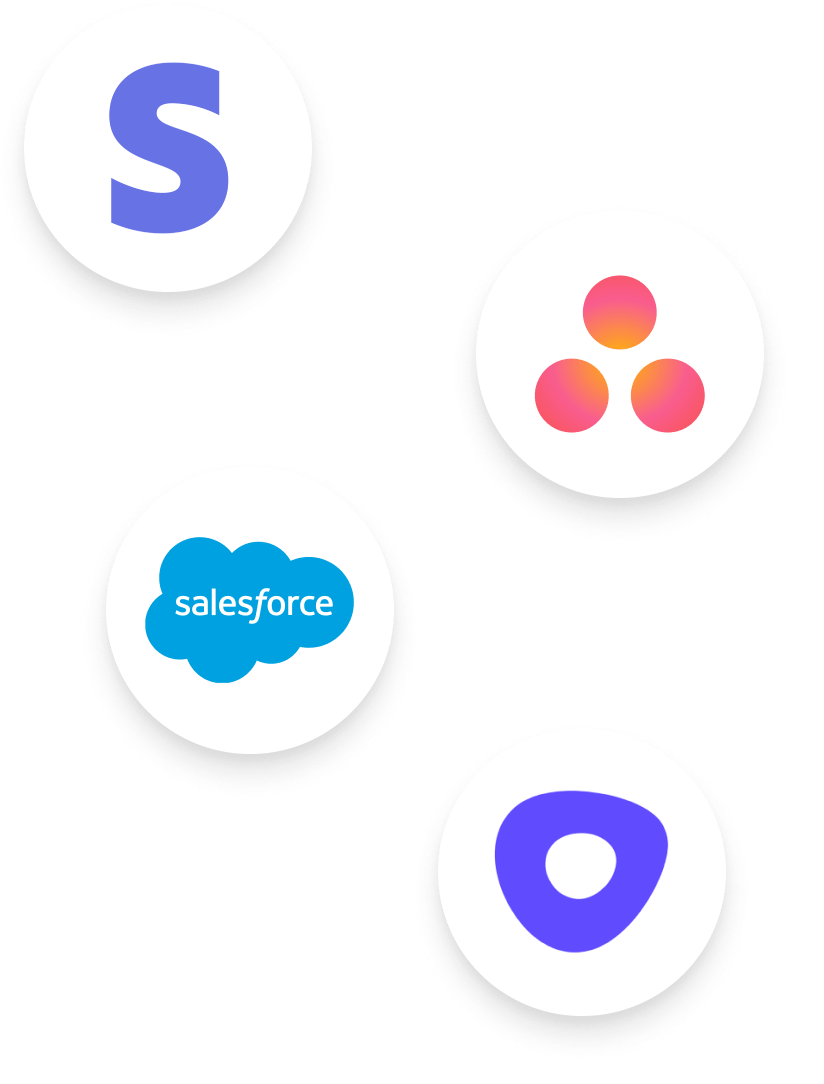 Various software logos in white circular backgrounds