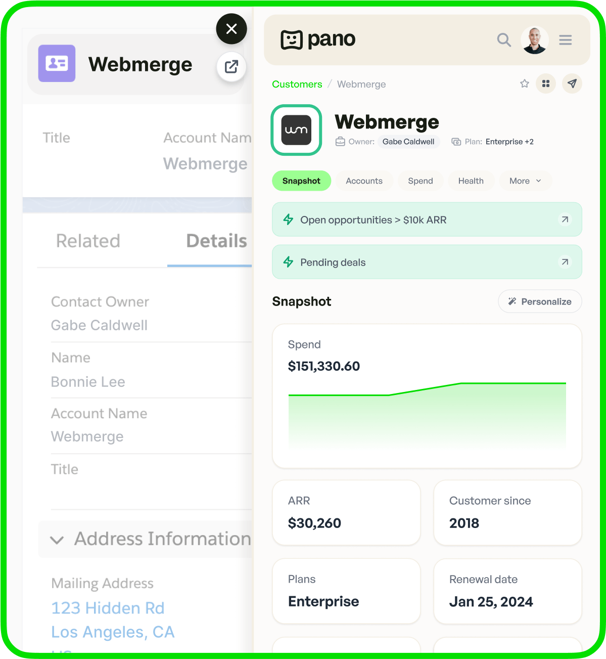 A screenshot of Stripe with the Pano extension opened in a side panel